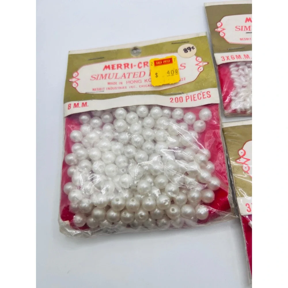 Vintage Merri-Craft Simulated‎ Pearls Lot 8mm + 3x6mm Made In Hong Kong Crafting